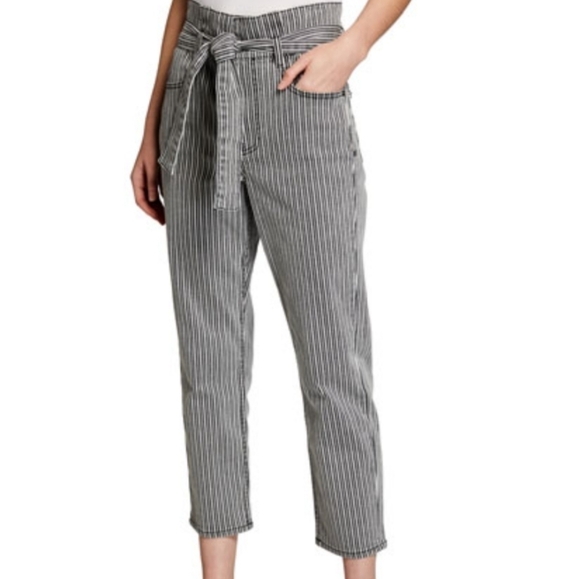 Frame Belted Pleated Pegged Jeans Railroad Stripe - Picture 1 of 5